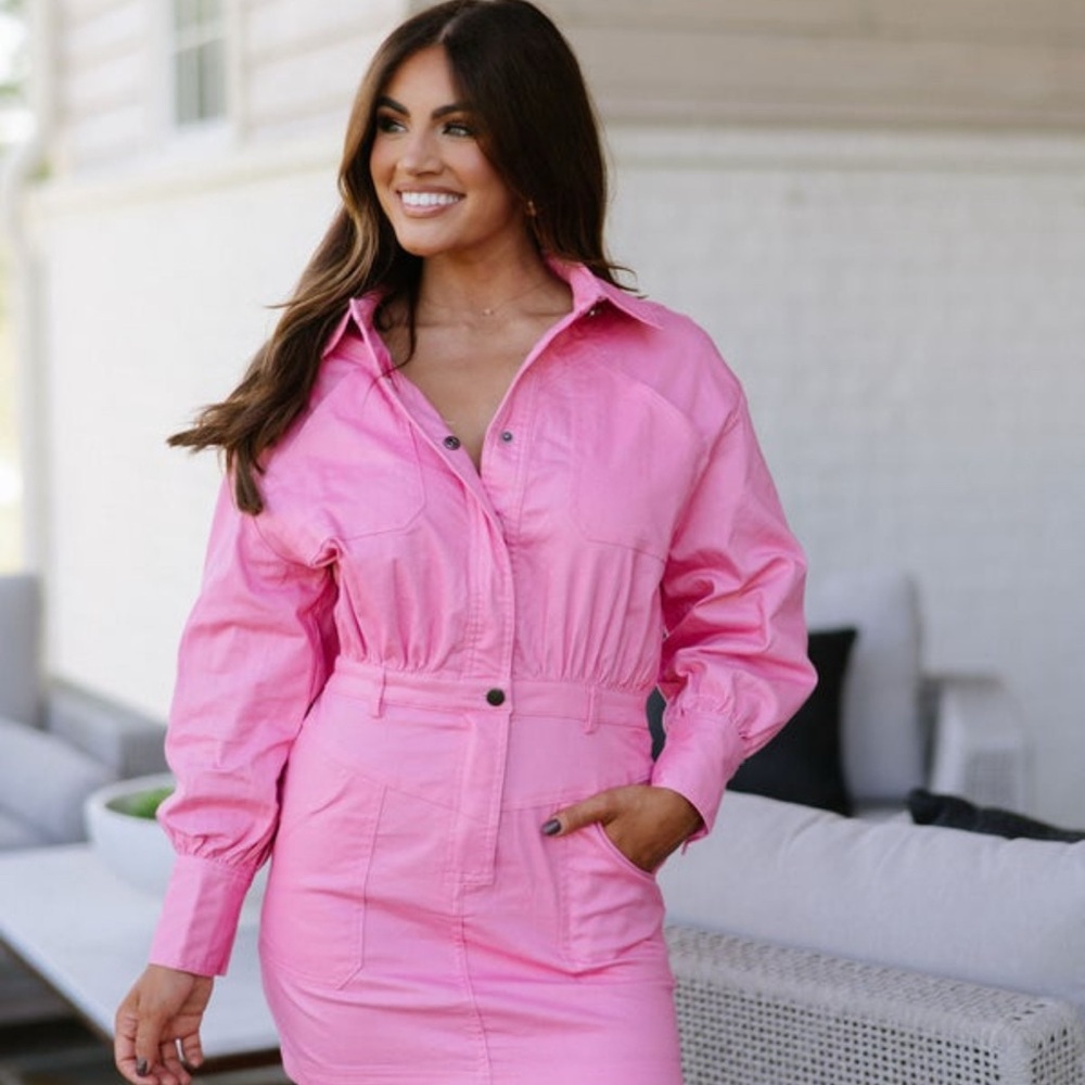 Pink Button-Up Mini Dress - Picture 2 of 3